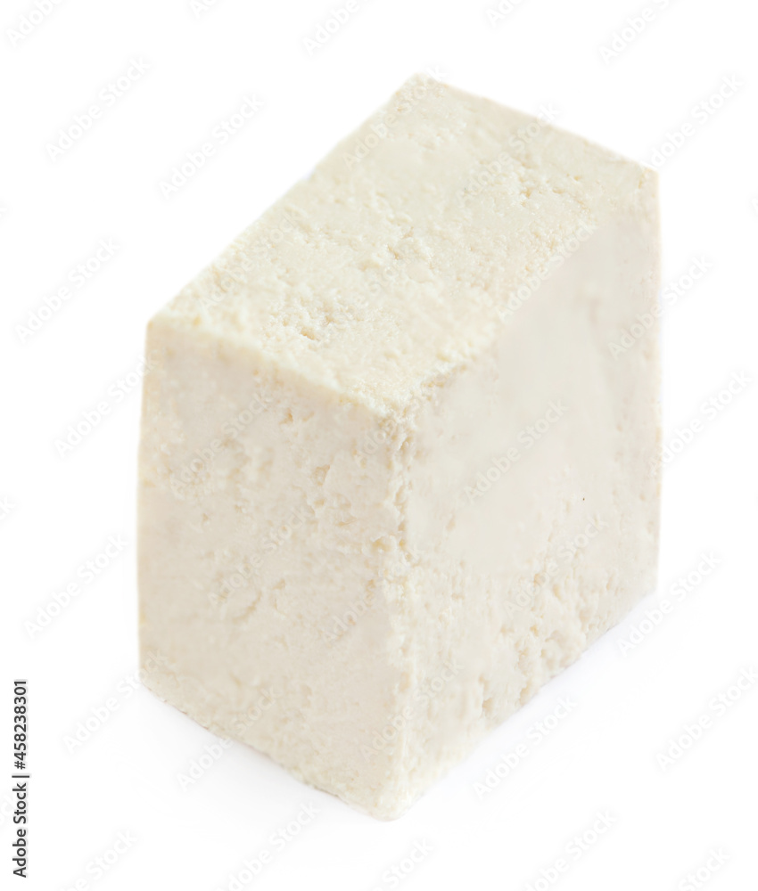 Feta cheese cube isolated on white background. Greek soft salty cheese Feta cheese cube isolated on white background. Greek soft salty cheese
