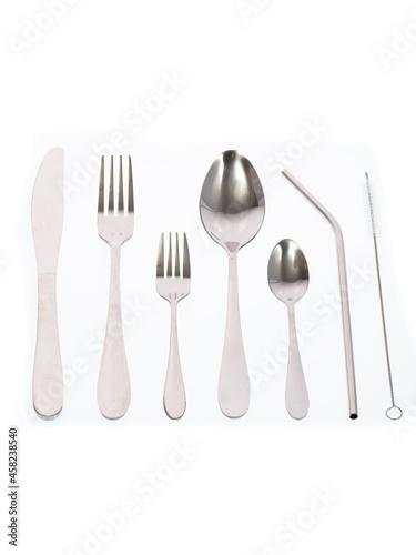 cutlery, spoon fork knife on white background