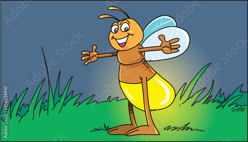 Cartoon Firefly luminous insect . Vector illustration. 