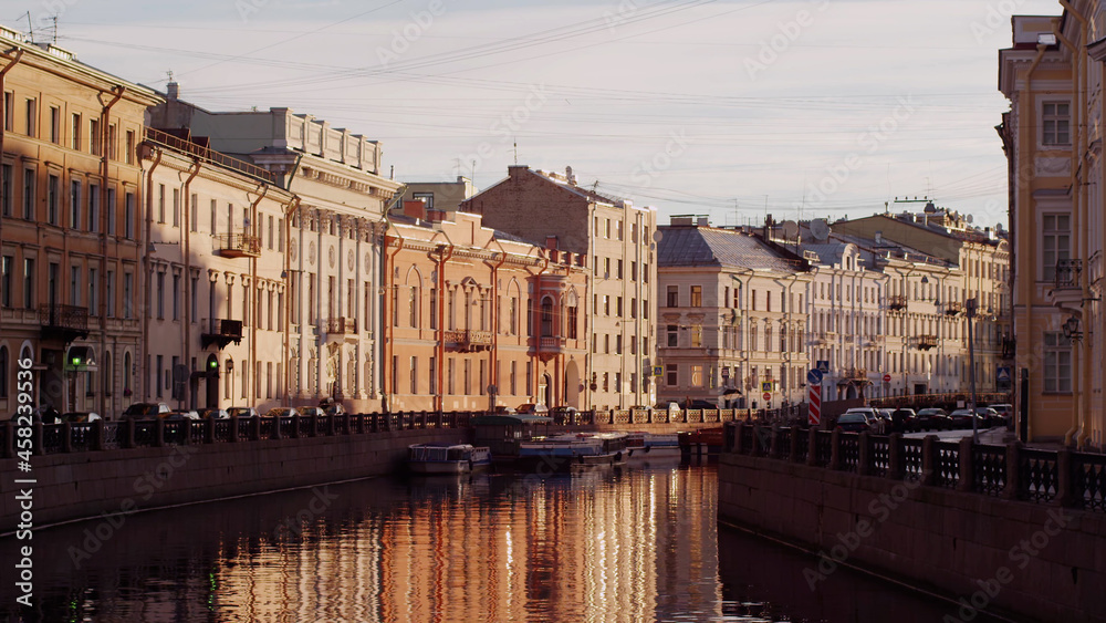 Shot of classic embankment in historic center of european city. 