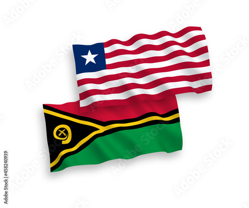 National vector fabric wave flags of Republic of Vanuatu and Liberia isolated on white background. 1 to 2 proportion.