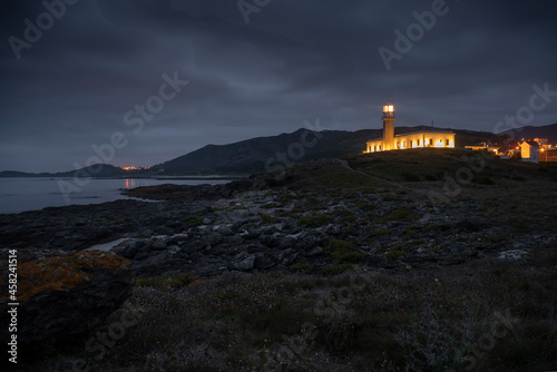 Night photography of Lariño lighthouse in Carnota, Galicia.