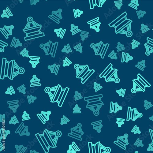 Green line Boat swing icon isolated seamless pattern on blue background. Childrens entertainment playground. Attraction riding ship, swinging boat. Amusement park. Vector