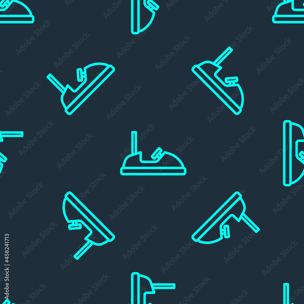 Green line Bumper car icon isolated seamless pattern on blue background. Amusement park. Childrens entertainment playground, recreation park. Vector Green line Bumper car icon isolated seamless pattern on blue background. Amusement park. Childrens entertainment playground, recreation park. Vector
