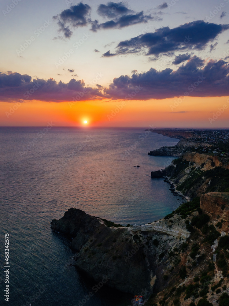 Fototapeta premium Beautiful sunset on a Black sea coast in Crimea, Cape Fiolent