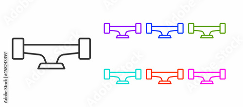 Black line Skateboard wheel icon isolated on white background. Skateboard suspension. Skate wheel. Set icons colorful. Vector