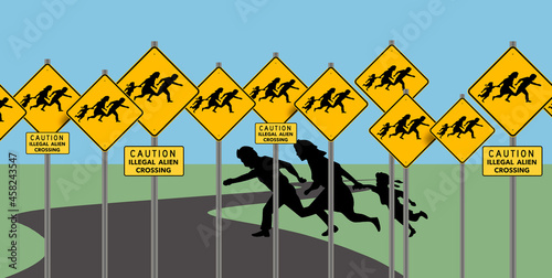 Fotografi Caution illegal alien crossing traffic signs