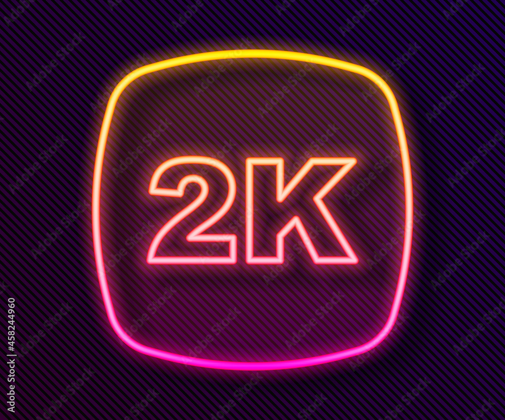 Glowing neon line 2k Ultra HD icon isolated on black background. Vector Glowing neon line 2k Ultra HD icon isolated on black background. Vector