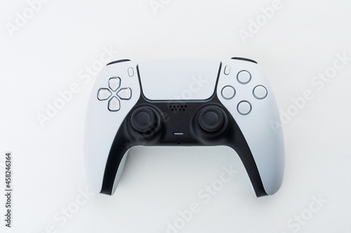 Next generation white game controller isolated on white background.