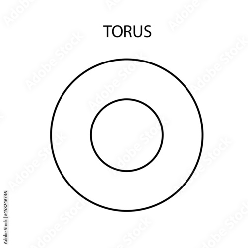 black linear torus for game, icon, package design, logo, mobile, ui, web, education. Torus on a white background. Geometric figures for your design. Outline.