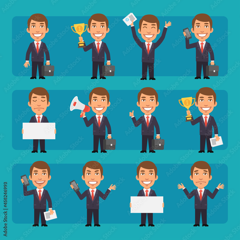 Young businessman in different poses and emotions Pack 2. Big character ...