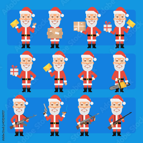 Good and bad Santa Claus in different poses and emotions. Big character set
