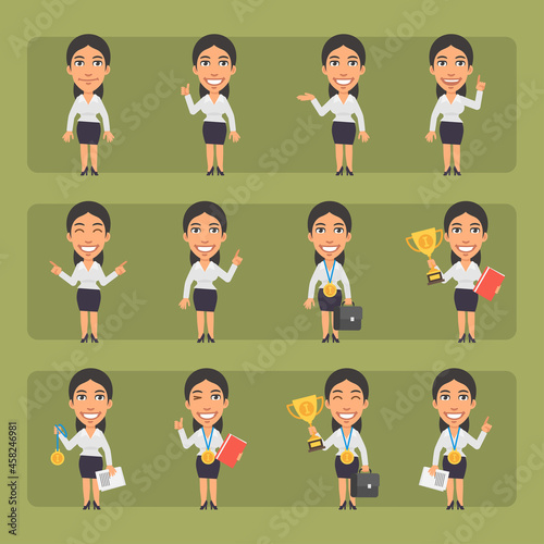Young business woman in different poses and emotions Pack 3. Big character set