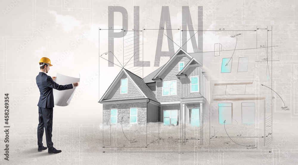 Young engineer holding blueprint concept Young engineer holding blueprint concept