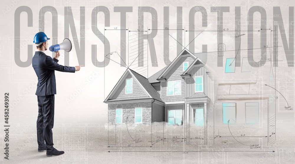 Young engineer holding blueprint concept Young engineer holding blueprint concept