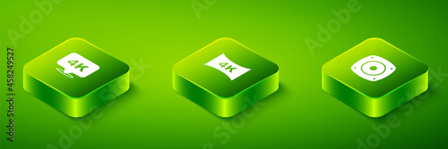 Set Isometric Screen tv with 4k, Stereo speaker and Ultra HD icon. Vector