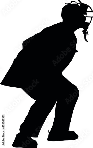 Baseball umpire in ready position to playing. Baseball umpire at work on baseball field detailed realistic silhouette