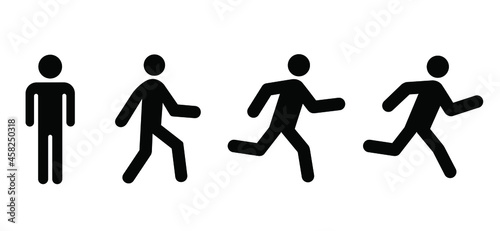 Walk; run; jump sign; Staying; Stay; Walking; running; jumping; pictogram; sign; symbol icon; silhouette; flat; vector; human; set; man; stickman; stick; man; stick figures; stick figure