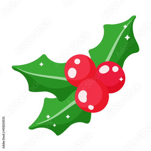 Christmas cartoon festive holly with berries.