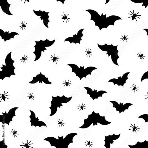 Seamless pattern halloween bats spider vector illustration