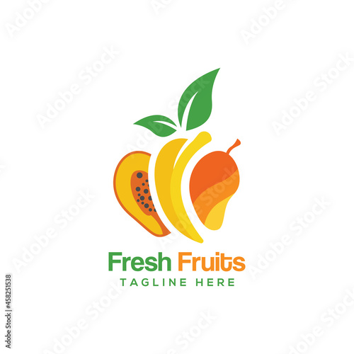 Fresh fuits logo design organic vector illustration