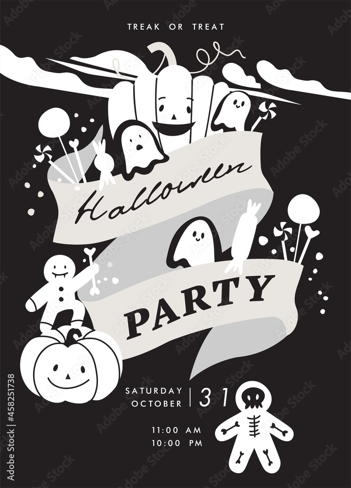 Vector illustration halloween party posters or invitation. Fall celebration leaflet. Horror Helloween placards.