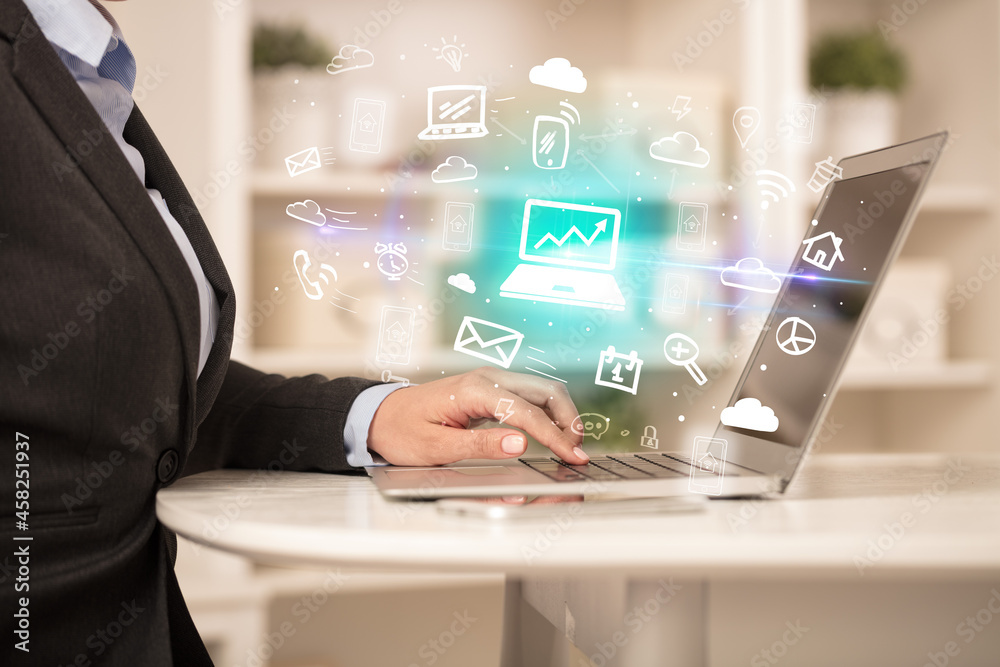 Businessman working on laptop with new business concept Businessman working on laptop with new business concept