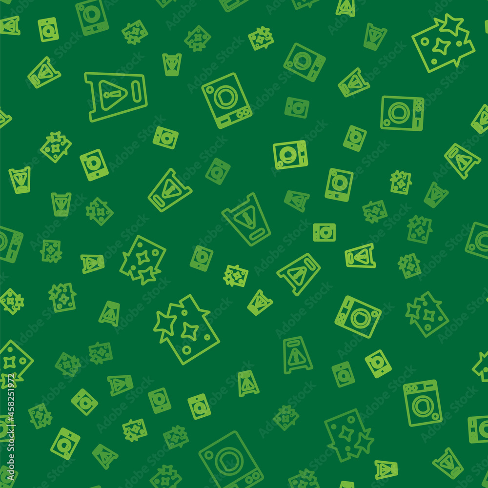 Set line Wet floor, Home cleaning service and Washer on seamless pattern. Vector
