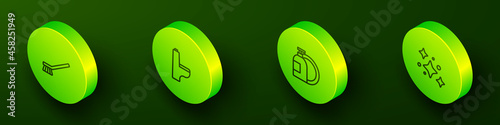 Set Isometric line Brush for cleaning, Toilet bowl, Dishwashing liquid bottle and Home service icon. Vector