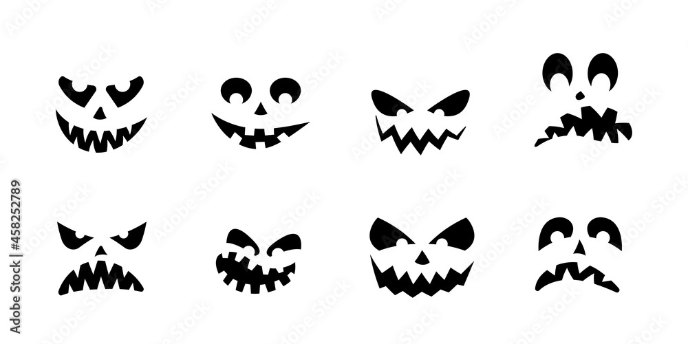Halloween pumpkin face icon set. Scary, funny, happy, smile, creepy and spooky ghost faces. Vector illustration. Halloween pumpkin face icon set. Scary, funny, happy, smile, creepy and spooky ghost faces. Vector illustration.