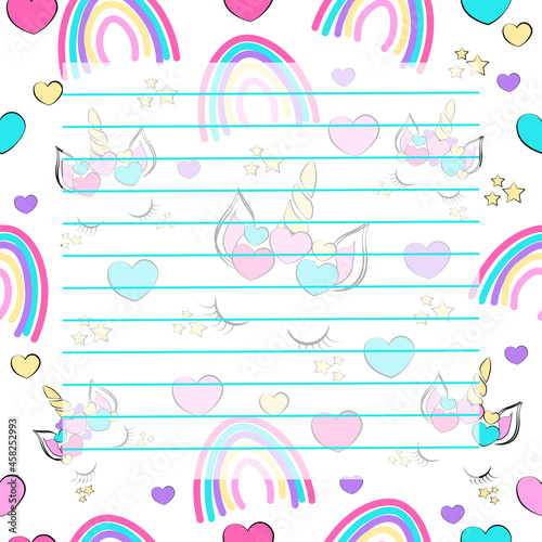 cute unicorn on a white background. sheet for notes