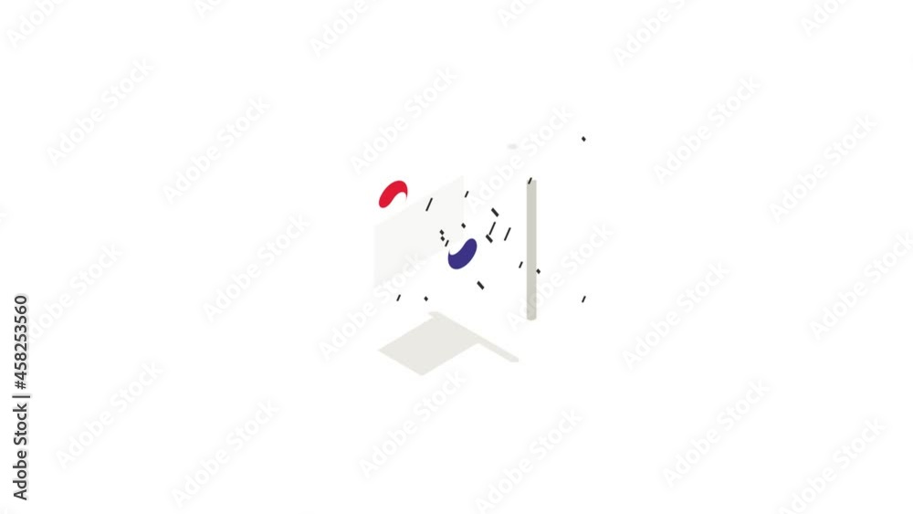 Flag of South Korea icon animation isometric best object on white backgound
