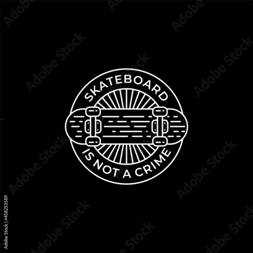Skateboard is not Crime Line art Stamp Logo Design 