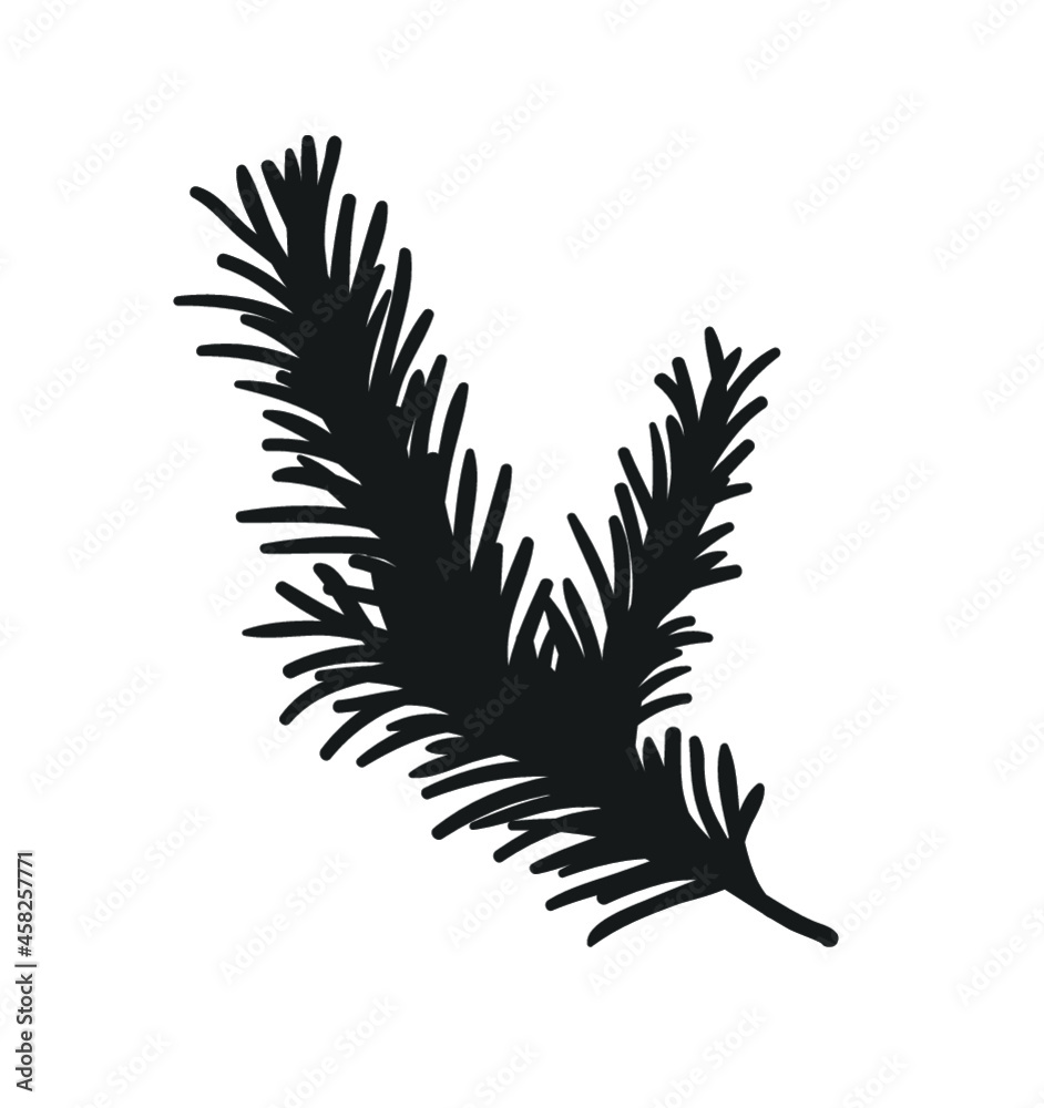 Obraz premium Hand drawn Holiday illustration. Creative ink art work. Actual vector drawing Christmas tree's twig isolated on white background