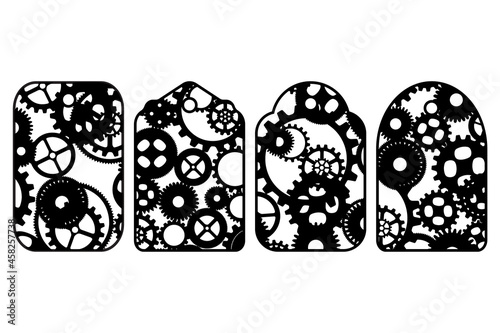 Vintage wheels of mechanical machine tag gifts set  black and white