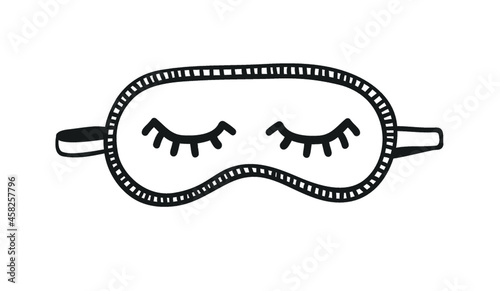 Hand drawn fashion illustration sleeping mask with close eyes. Creative ink art work. Actual cozy vector drawing