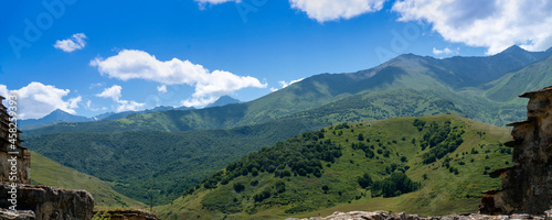 Mountains of North Ossetia  beautiful summer landscapes with blue sky and clouds.