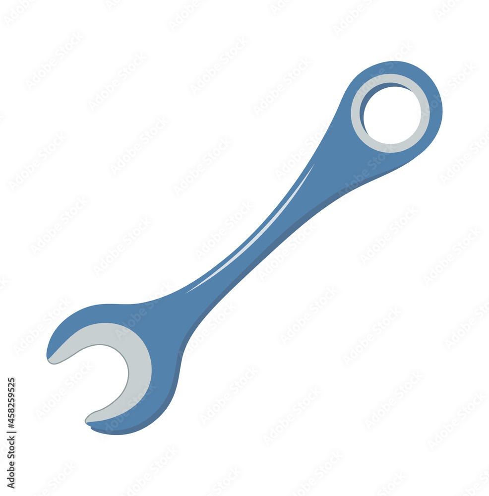 Modern wrench. Blue spanner icon for construction and repair. Flat vector illustration isolated on transparent background. Tool for use in games, books, web, advertising of construction work. Close-up Modern wrench. Blue spanner icon for construction and repair. Flat vector illustration isolated on transparent background. Tool for use in games, books, web, advertising of construction work. Close-up