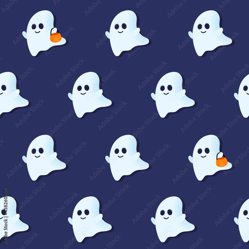 Fototapeta premium Ghost seamless pattern Halloween spooky repeat wallpaper 