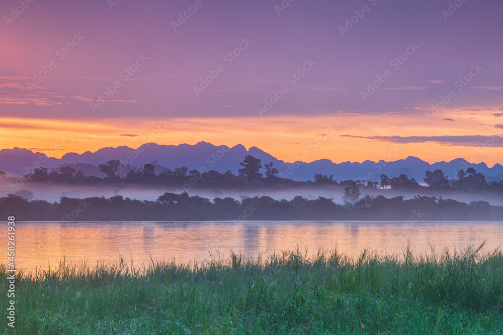 Fototapeta premium Landscape in the morning at Mekong river, border of Thailand and Laos, Nakhon Phanom province,Thailand.