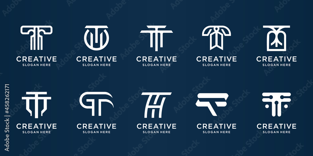 set of creative letter t logo design. Modern elegant initial letter t logo vector for branding. - obrazy, fototapety, plakaty 