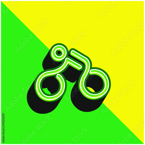 Bicycle Mounted By A Stick Man Green and yellow modern 3d vector icon logo