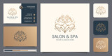 beauty salon and spa logo with creative concept line art style abstract design and business card.