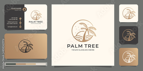 creative palm beach and tree logo design concept with business card design template.