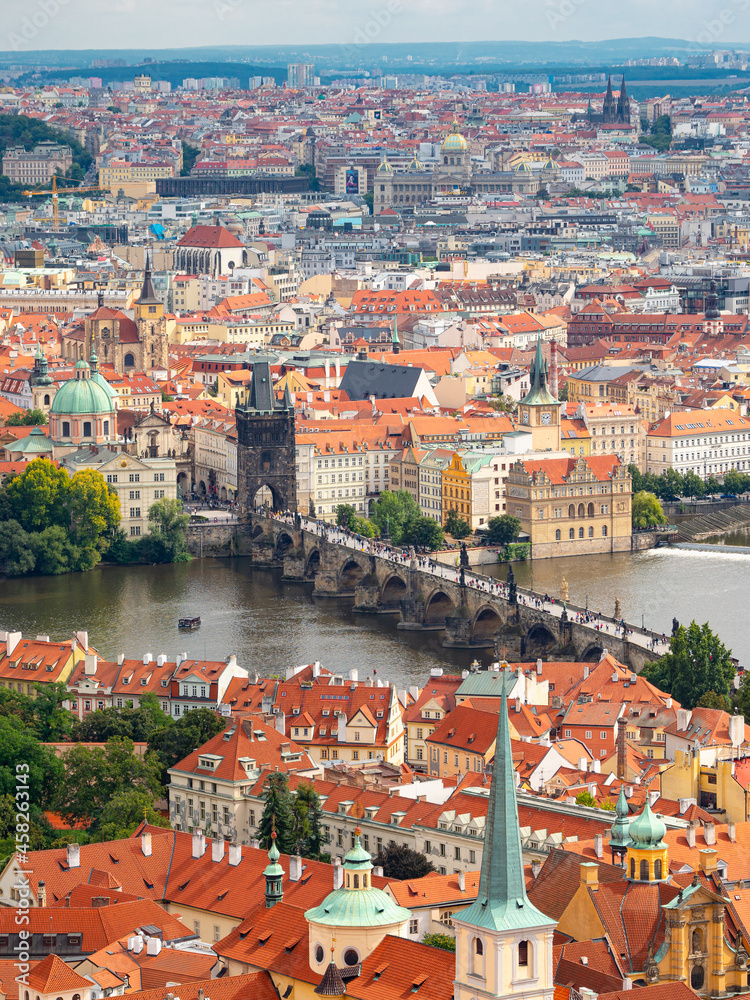 panoramic view of Prague. Czech republic. Travel and sights of city breaks. landmarks, travel guide and postcard.