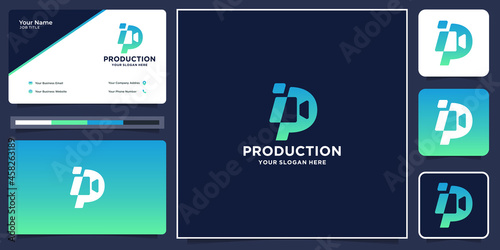 creative production film logo. cinema logo, film making, studio movie logo and business card design.