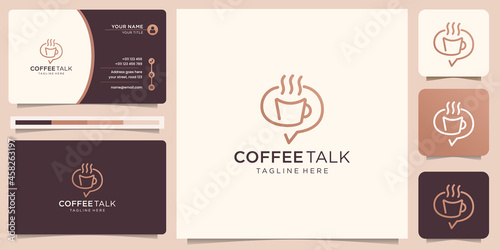minimalist coffee logo chat talk design.creative concept line art style coffee talk inspiration