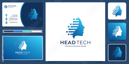 head tech logo design. concept with face half head design inspiration and business card template.