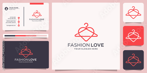 minimalism fashion hanger line style logo with love heart design concept. fashion love logo design.