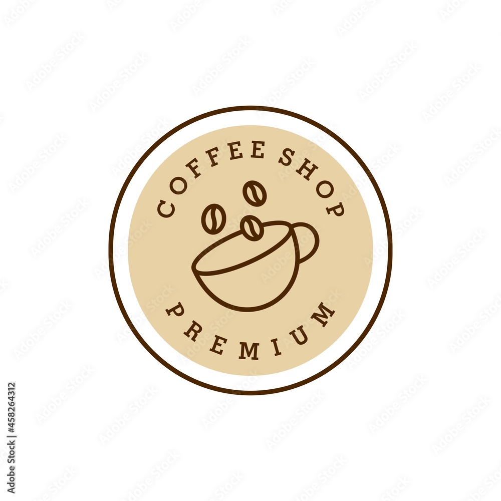 badge a cup of coffee with bean natural line stamp logo vector icon design in minimal vintage hipster modern beautiful style, premium coffee shop bar icon badge a cup of coffee with bean natural line stamp logo vector icon design in minimal vintage hipster modern beautiful style, premium coffee shop bar icon